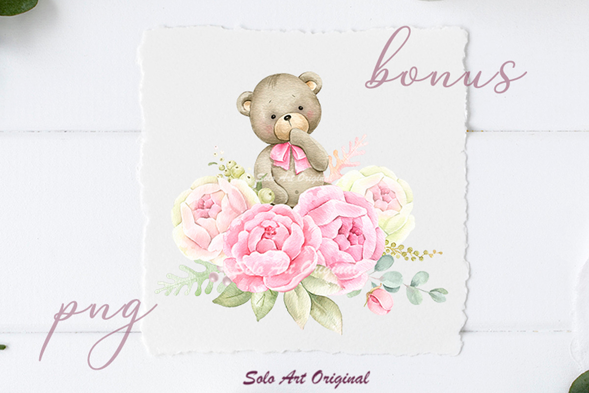 Little bear Baby girl shower Clipart, an Animal Illustration by Solo Art Original (Photo 6 of 7)