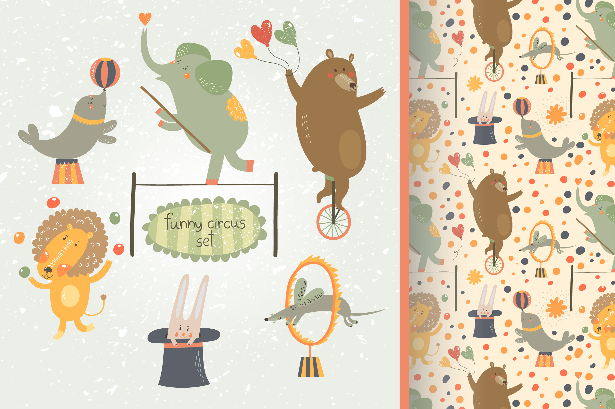 Funny circus animals set in vector, an Animal Illustration by KVIO