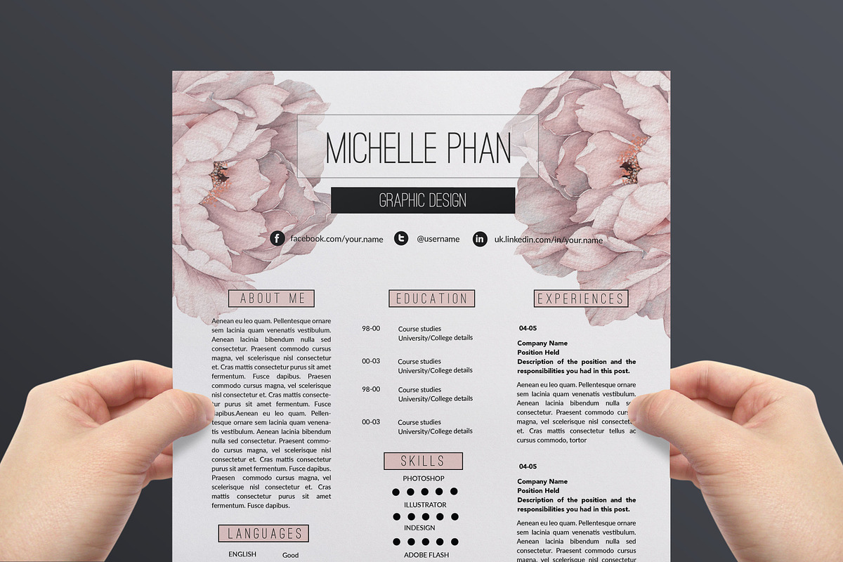 Floral CV template, a Resume Template by Chic templates (Photo 3 of 4)