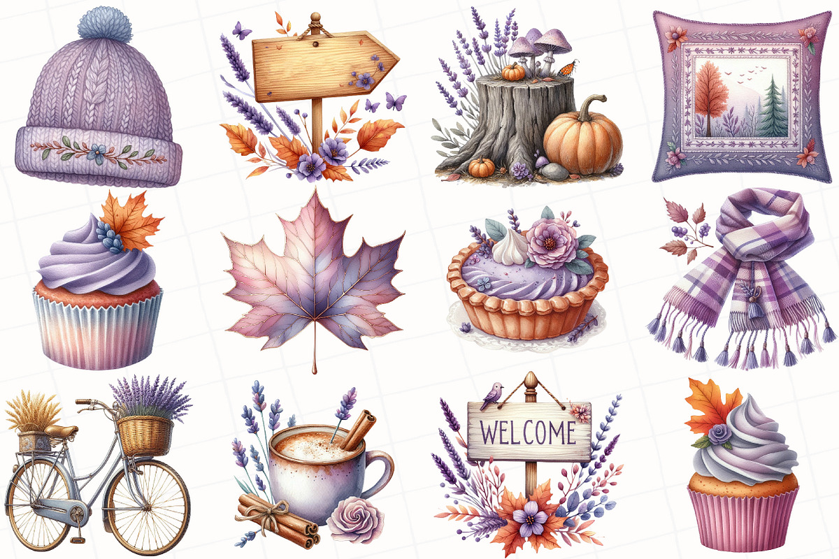 Watercolor Lavender Fall Clipart, an Illustration by OK Design (Photo 4 of 4)