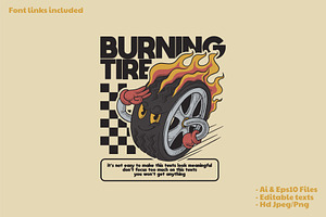 Cartoon Burning Tire Illustration