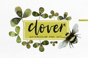 Clover and Bumblebees. Watercolor.