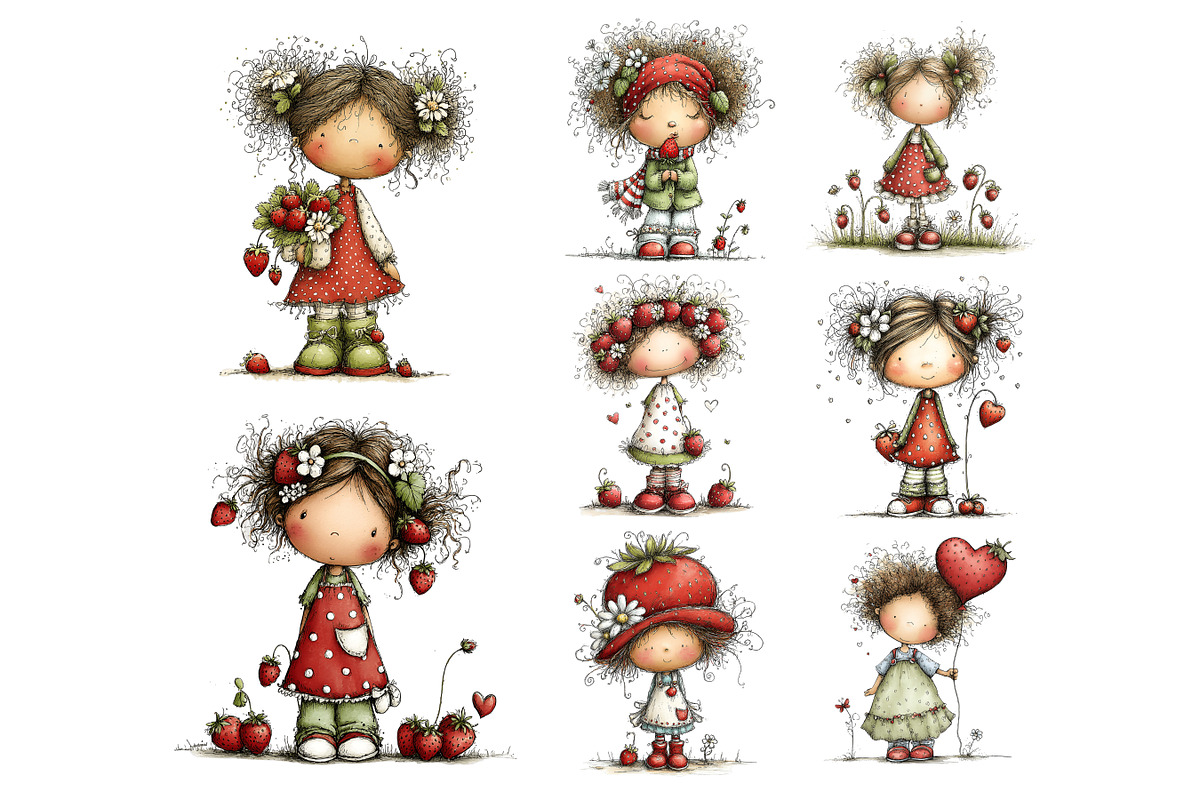 Cute Strawberry Girl Clipart, a Person Illustration by Nicolle's Colorful Art (Photo 8 of 9)