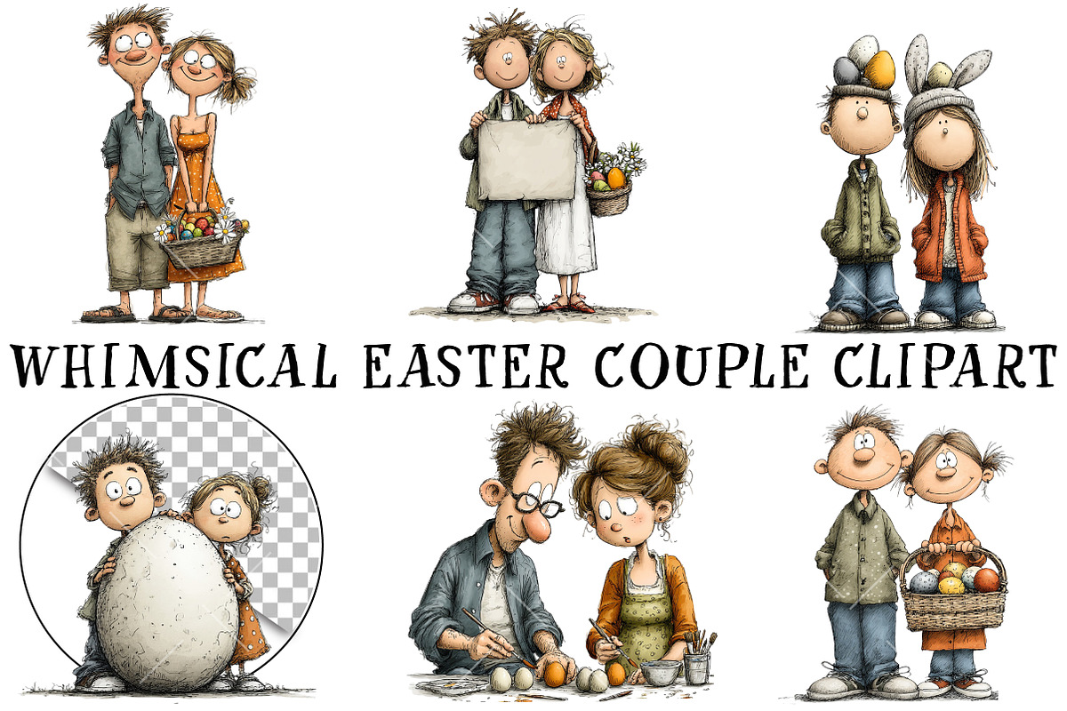 Whimsical Easter Couple Clipart, an Illustration by OK Design (Photo 2 of 6)