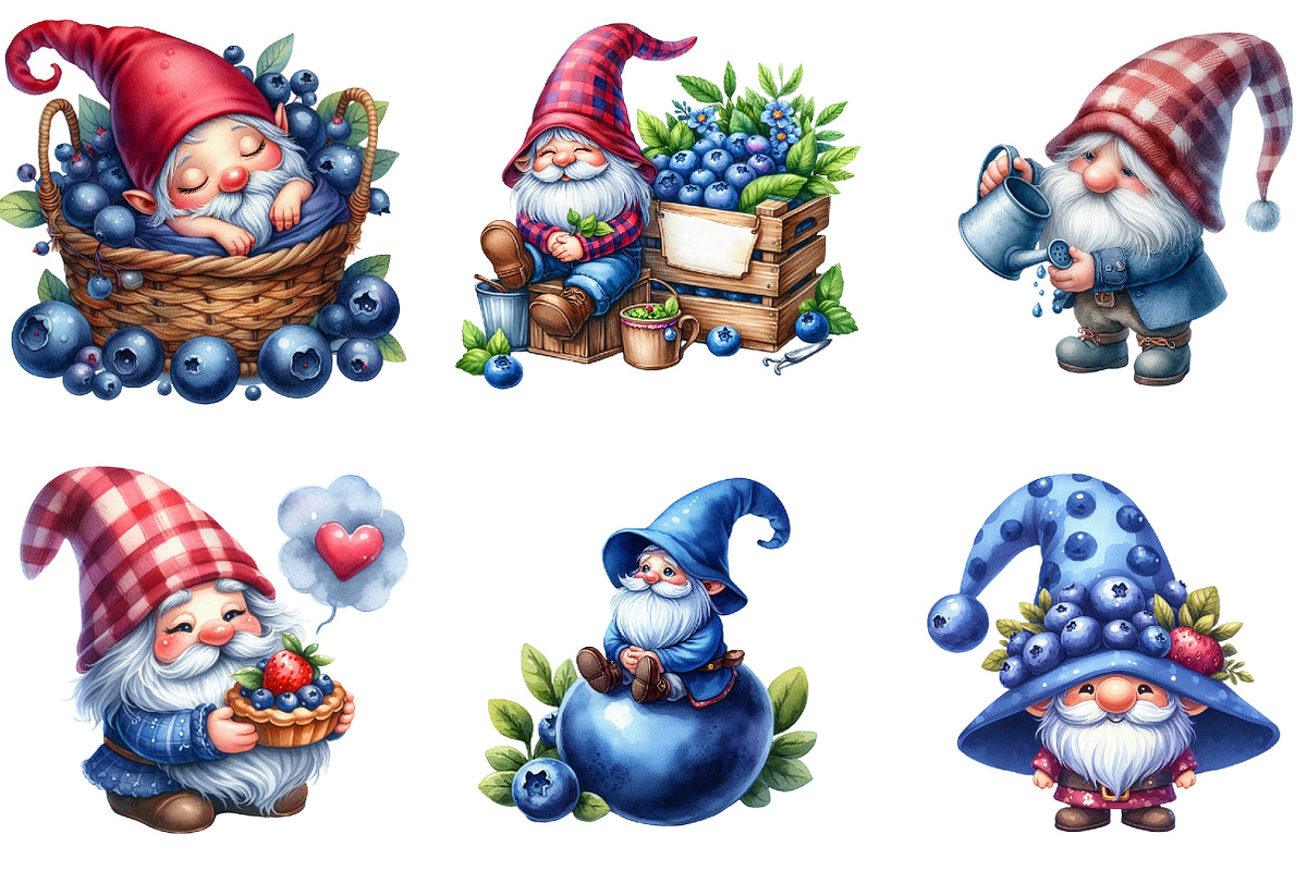 Gnome Clipart, Blueberries Gnome, an Illustration by DreamArtGraphic (Photo 3 of 6)