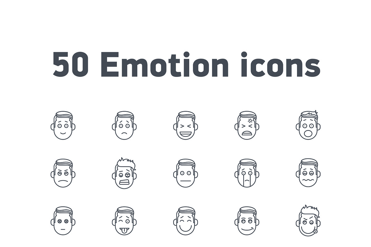 50 Emotion line icons, an Outline Icon by vladimir..lavrentev (Photo 3 of 6)