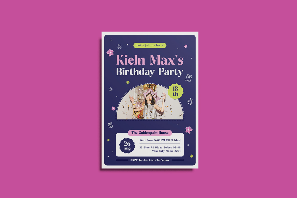 Leily Birthday Invitation Template, an Invitation Template by iDoodle Studio (Photo 1 of 3)