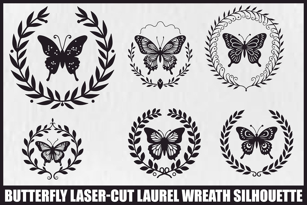 Butterfly Wreath Silhouette Bundle, an Illustration by hafijul (Photo 1 of 7)