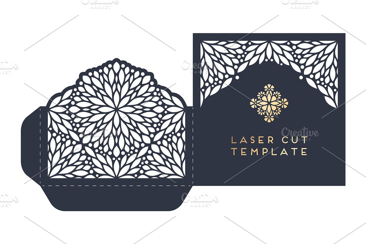 Vector wedding card laser cut template with mandala, an Invitation Template by Tori Shen