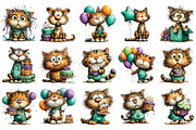 Whimsical Funny Birthday Cat Clipart, an Illustration by OK Design (Thumbnail 3 of 6)
