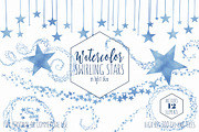 Light Blue Watercolor Star Trails, an Object Illustration by ClipartBrat Graphics (Thumbnail 1 of 6)