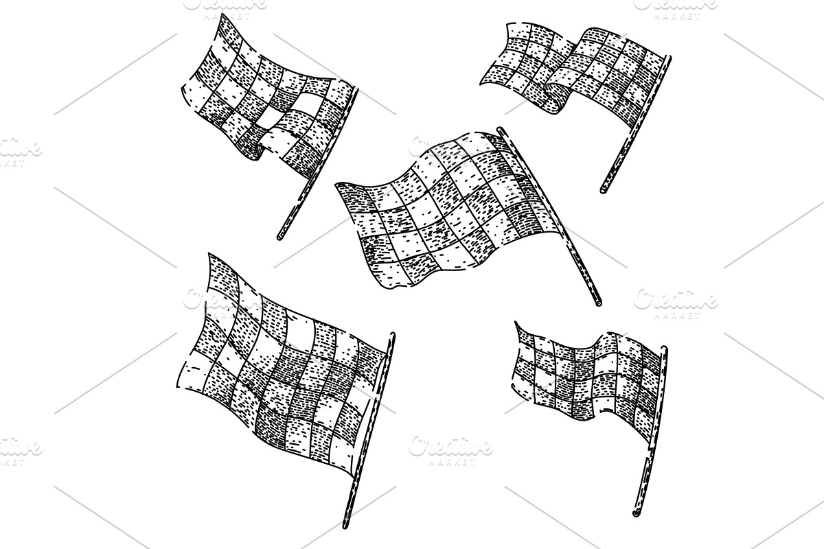 flag race set sketch hand drawn, an Object Illustration by pikepicture
