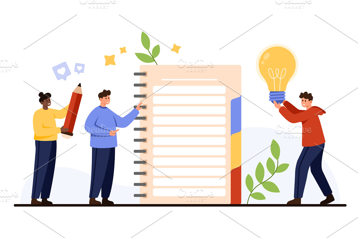 People Writing Ideas in Journal, an Education Illustration by Flashvector