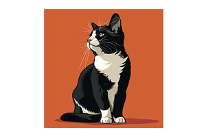 Black white tuxedo cat illustration, an Animal Illustration by Vectorstockersland