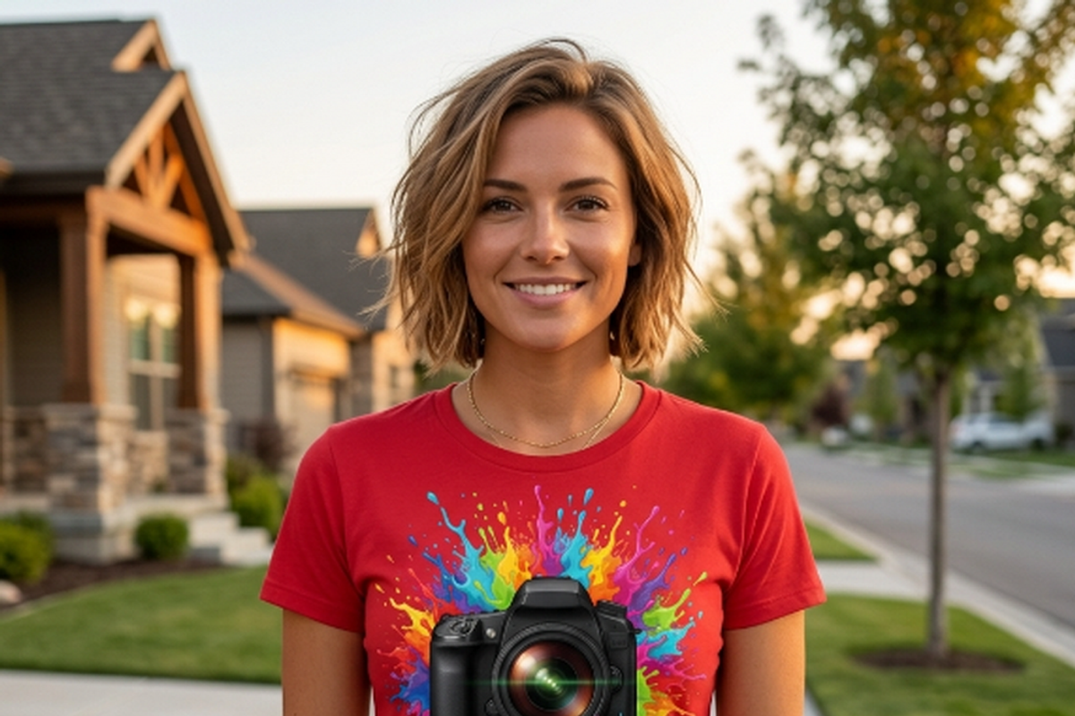 Rainbow Camera Paint Splash, a Shirt Mockup by Vector Stall (Photo 3 of 14)