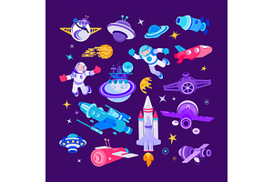 Cartoon Space And Spaceship Vector