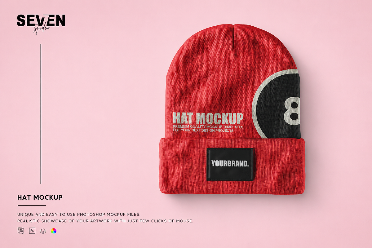 Beanie Hat Label Mockup, a Hat Mockup by Se٧enStudio (Photo 1 of 2)