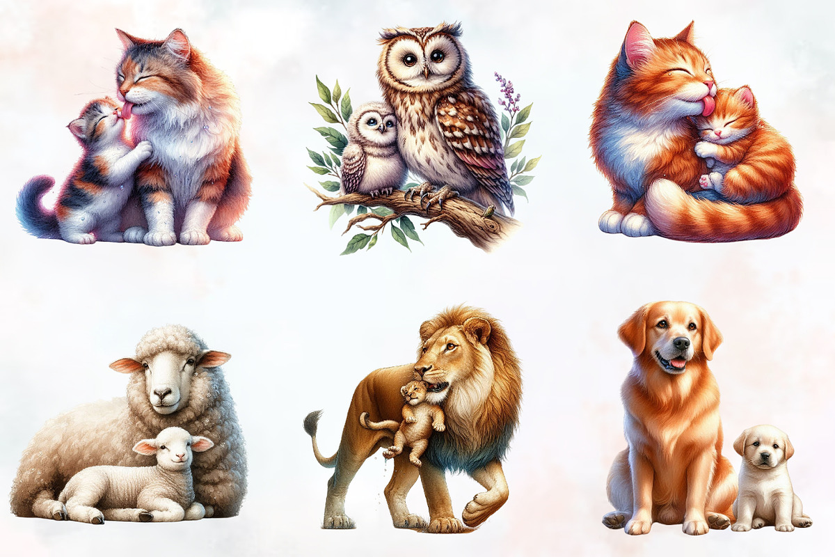 Cute Mama and Baby Animals Clipart, an Animal Illustration by RobertsArt (Photo 2 of 7)