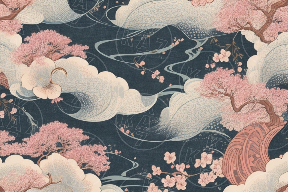 Japanese Cherry Blossom Wave Pattern, a Pattern Graphic by KA7-Designs (Photo 8 of 10)