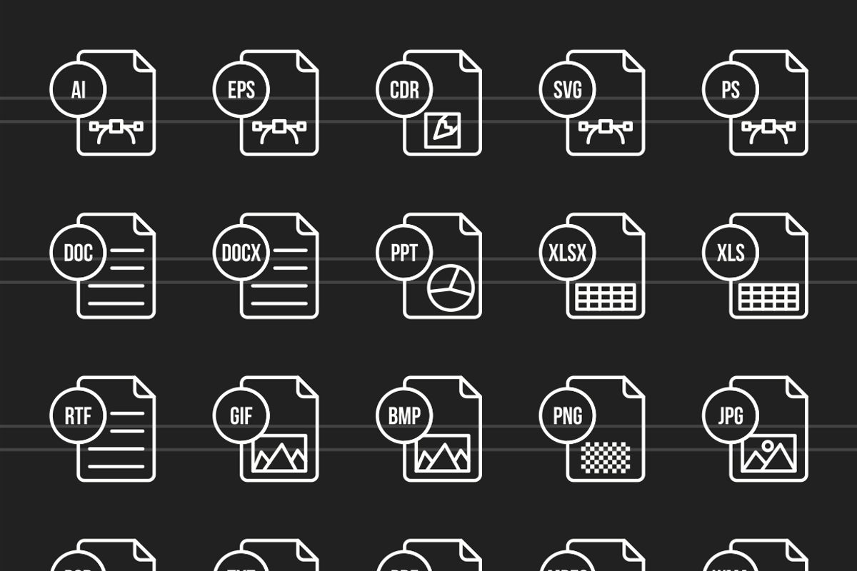 50 File Formats Line Inverted Icons, an Outline Icon by IconBunny