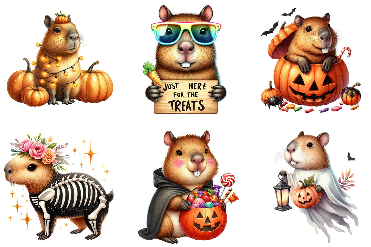 Halloween Capybara Clipart, a Seasonal Illustration by DreamArtGraphic (Photo 4 of 4)