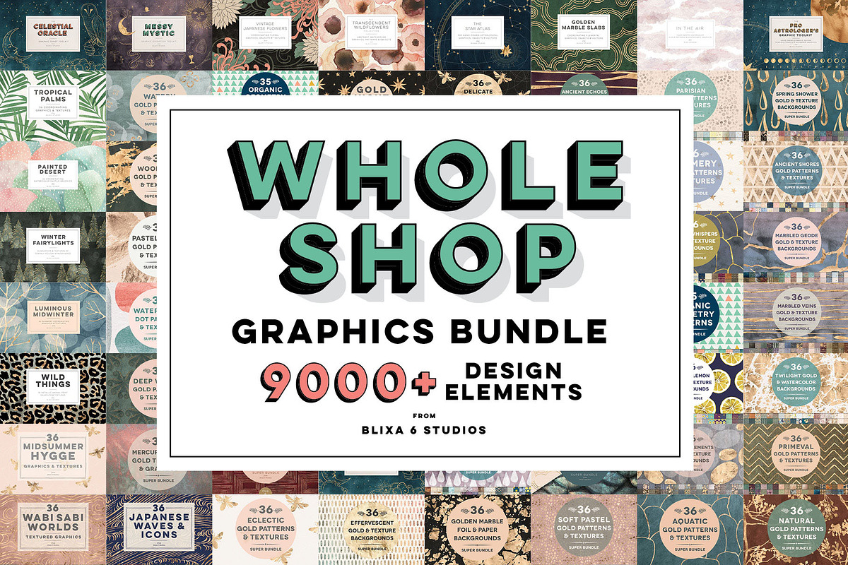 Whole Shop 9000+ Graphics Bundle, a Background Graphic by Blixa 6 Studios (Photo 1 of 26)