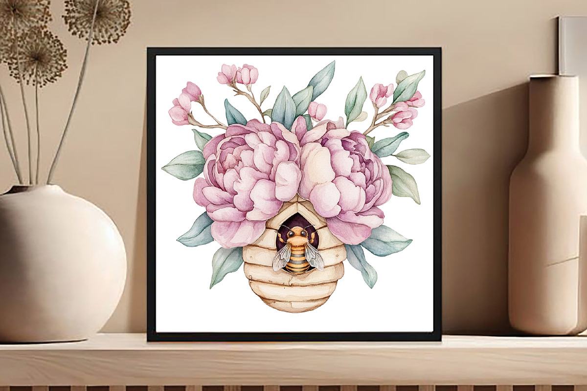 Watercolor Bee Home Clipart, an Illustration by DreamCafeArt (Photo 7 of 9)