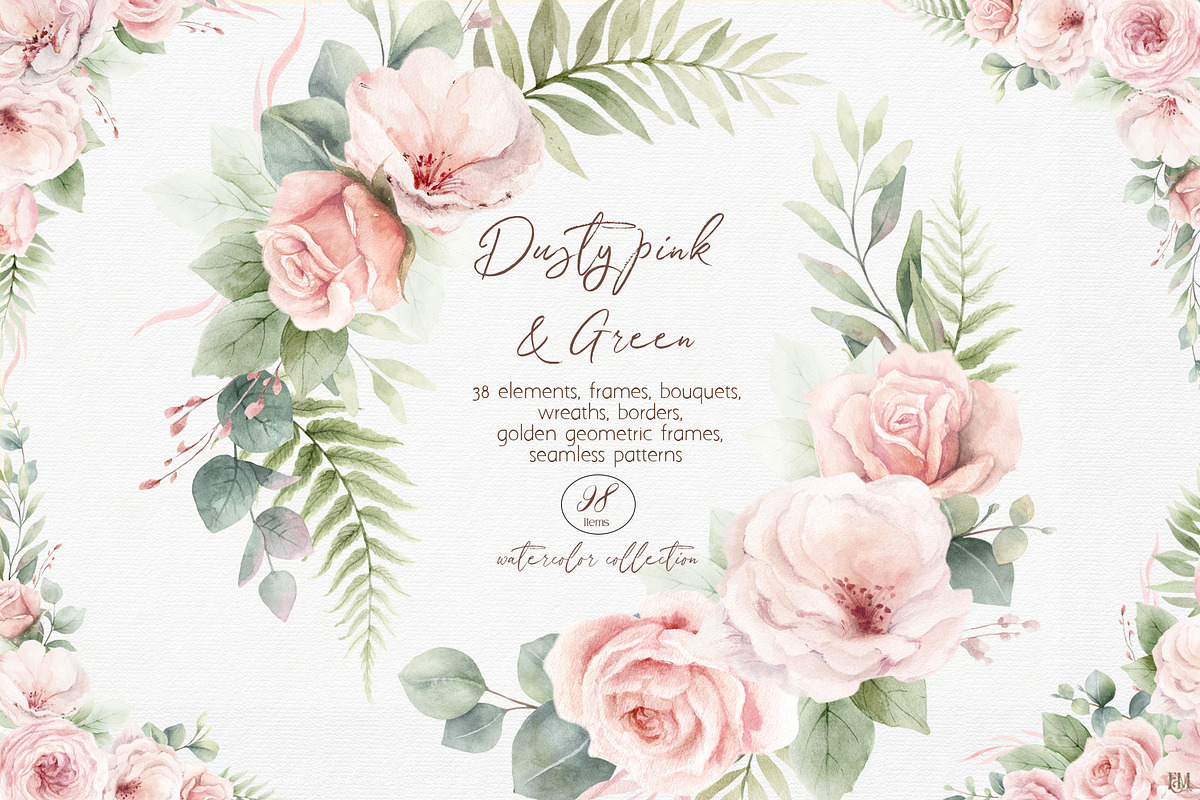 Dusty Pink & Green Watercolor, an Object Illustration by Elena Medvedeva (Photo 1 of 10)