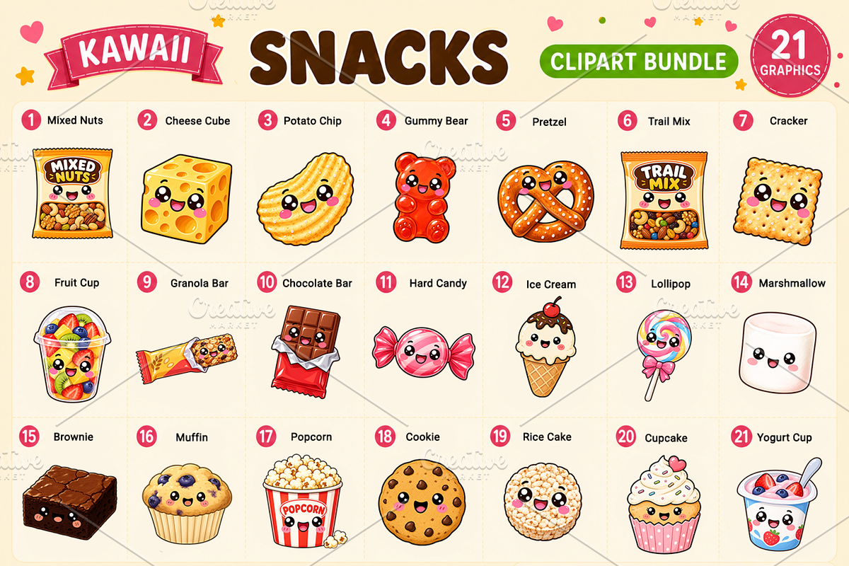 Kawaii Snacks Clipart PNG Collection, a Food Illustration by QM_ART (Photo 2 of 4)