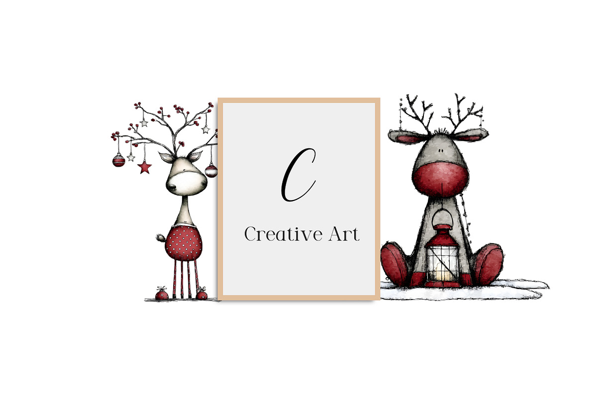 Whimsical Christmas Reindeer Clipart, an Illustration by Creative Art (Photo 10 of 13)