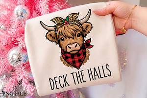 Deck The Halls Highland Cow PNG Art, a Seasonal Illustration by CrexoraLab