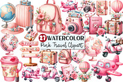 Watercolor Pink Travel clipart, an Illustration by Rose Art (Thumbnail 1 of 3)