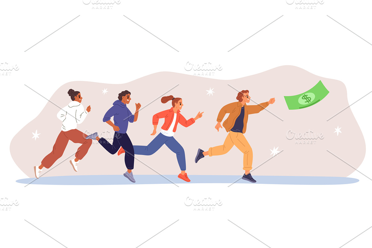 Pursuit wealth. Men and women, a Finance Illustration by Vectorbuum