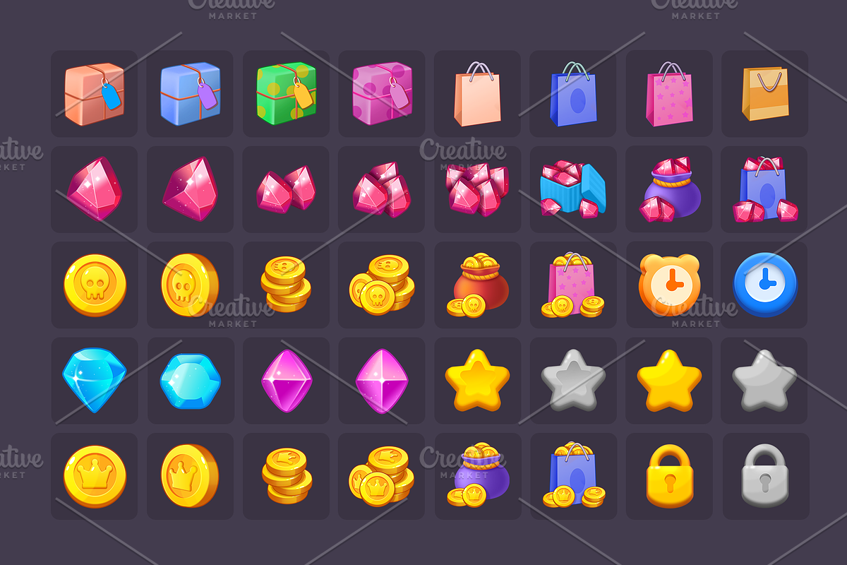 Icons_Coins_Gems_Hearts_Stars, an Icon by KartInnka (Photo 2 of 10)