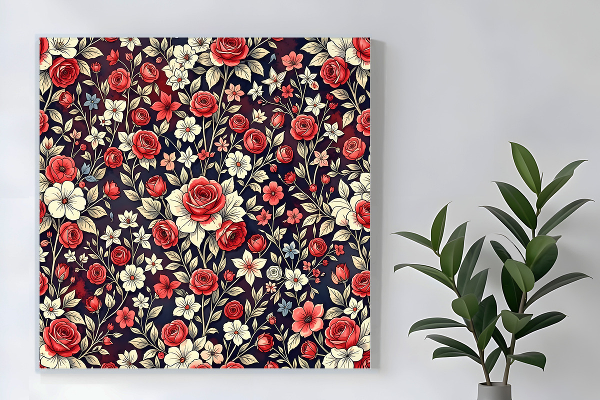 Red White and Blue Floral Background, a Decorative Illustration by Sharon Schwalbe (Photo 4 of 6)
