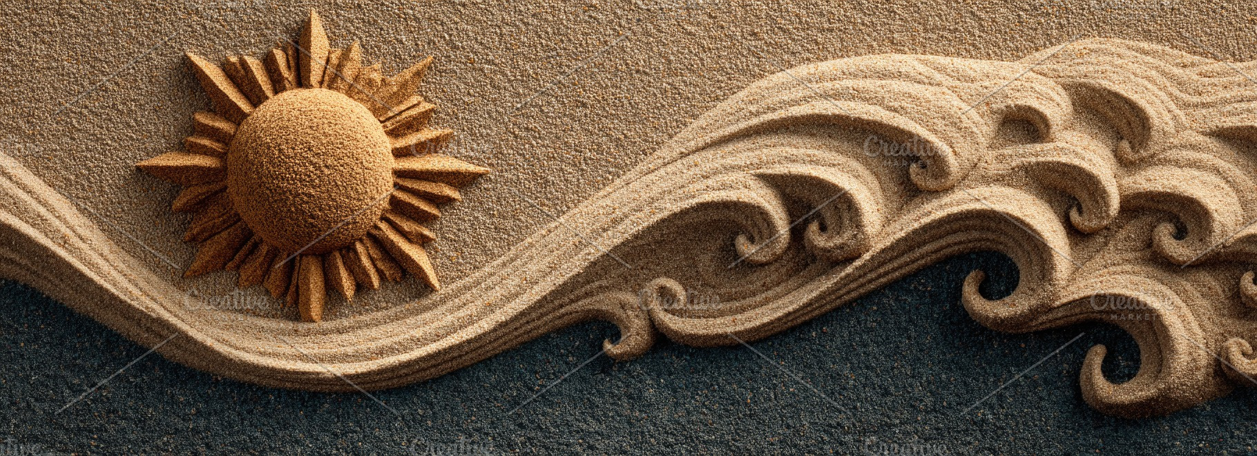 Sand Art Sun and Ocean Waves Panoramic Beach Background, a Nature Photo by José Manuel Gelpi