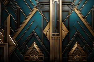 A Detailed Geometric Art Deco Pattern Featuring Gold And Teal Colors, Reminisce