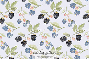 Watercolor blackberry pattern, a Pattern Graphic by Pink Studio Art