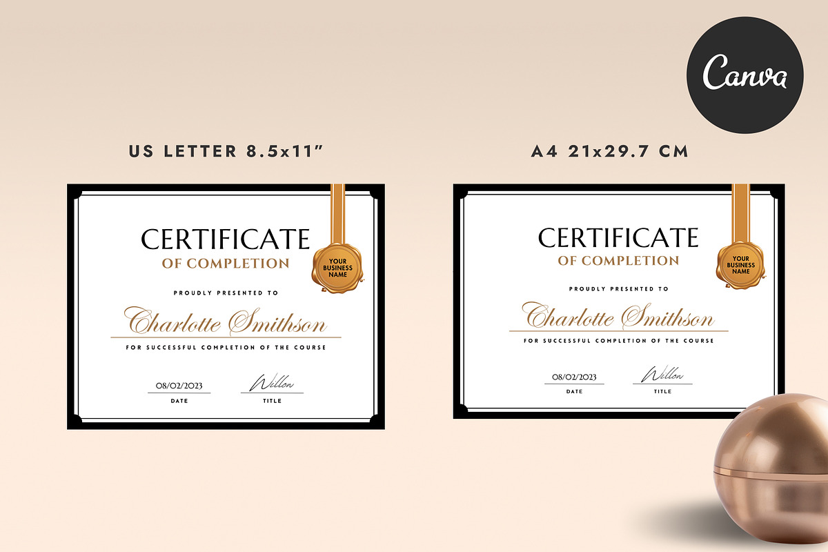 Certificate of Completion CANVA C003, a Marketing Template by Draca Design Co (Photo 3 of 4)