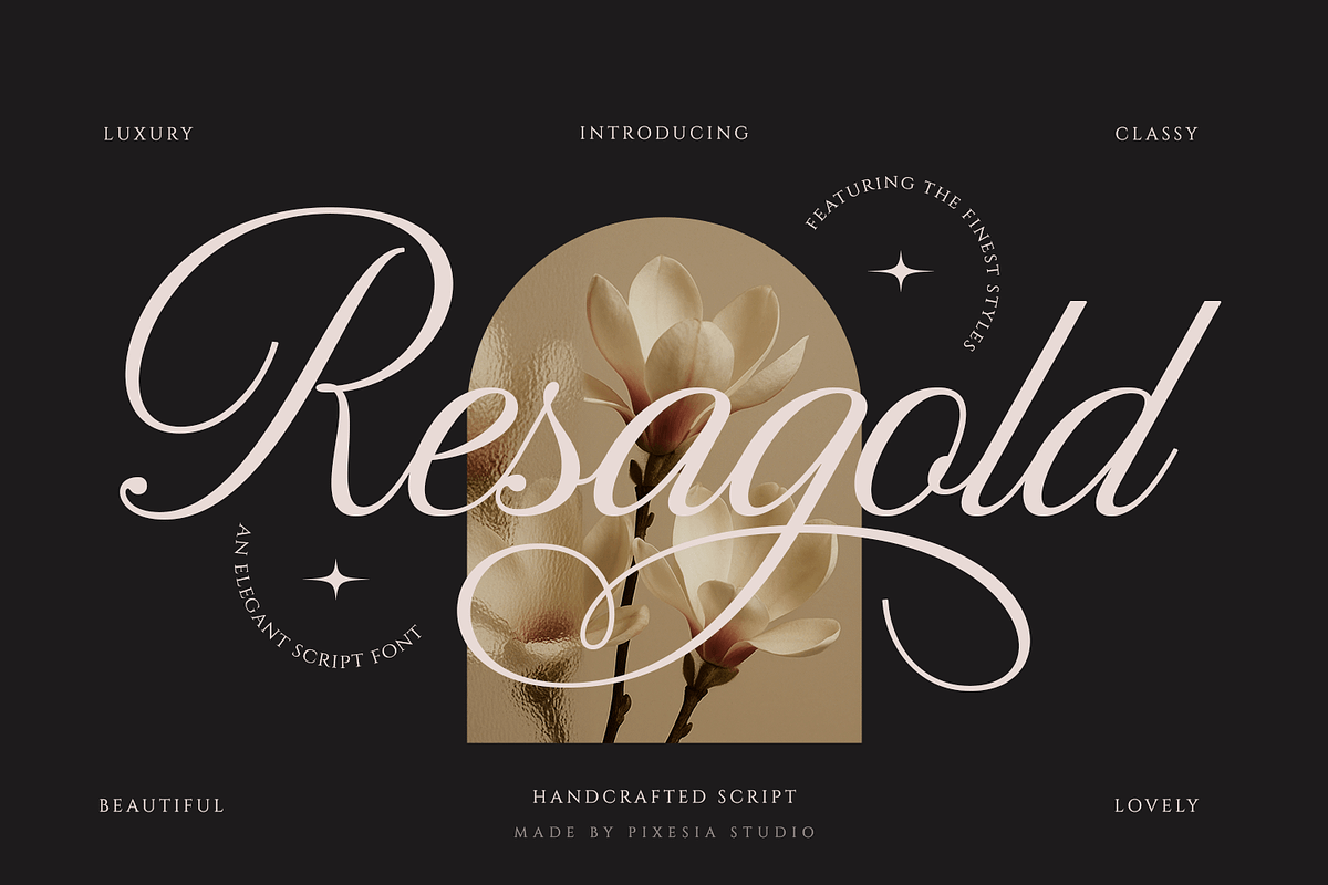 Resagold – Modern Cursive Script, a Script Font by Pixesia Studio (Photo 1 of 13)