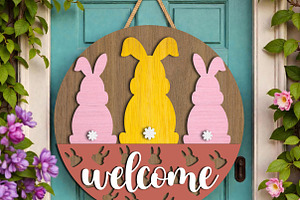 Welcome Easter Bunny Door Hanger SVG, a Graphic by OK Design