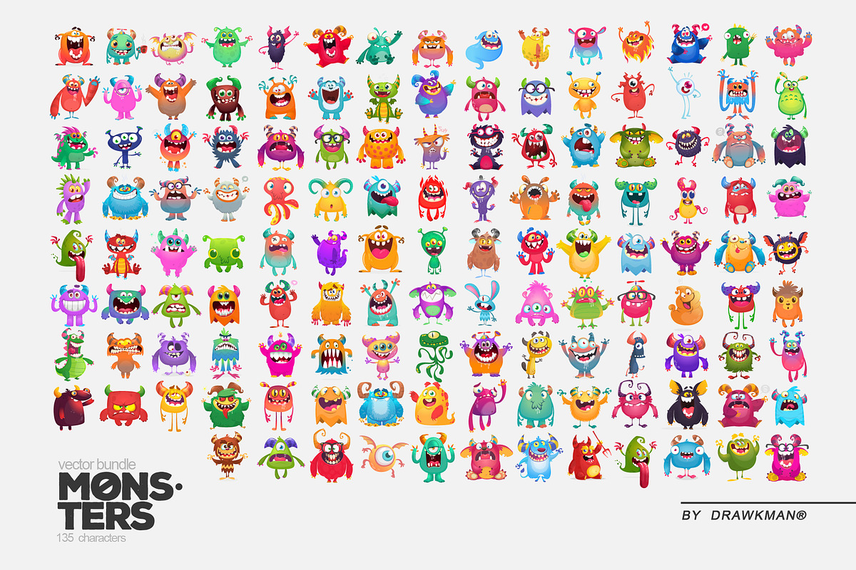 Monster Pack - 135 Cute Monsters, a Decorative Illustration by D R A W K M A N (Photo 2 of 30)