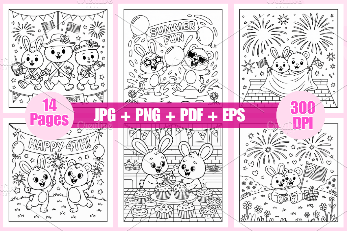 Us 4th July Coloring Pages For kids, a Seasonal Illustration by Coco Bloom (Photo 2 of 3)