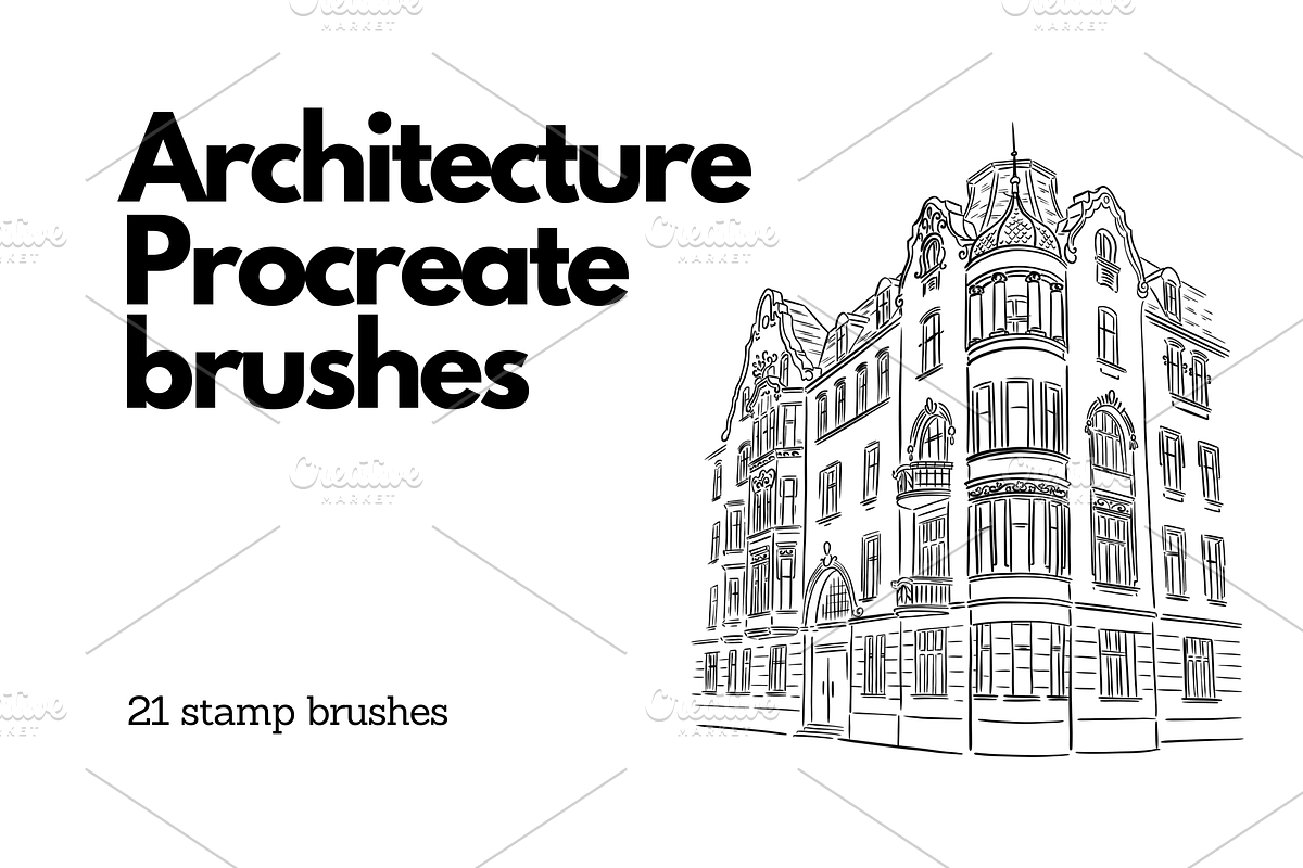 Architecture Procreate stamp brushes, a Brush Add-On by Veronika Gotovceva (Photo 1 of 9)