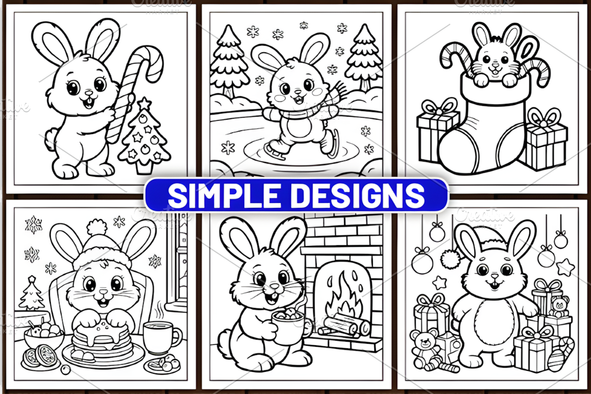 70 Cozy Bunny Christmas Coloring, a Seasonal Illustration by Design Station (Photo 5 of 5)