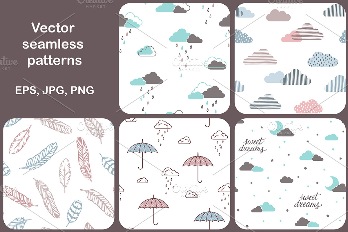 10 cute Vector Seamless Patterns, a Pattern Graphic by InkySplash (Photo 2 of 5)