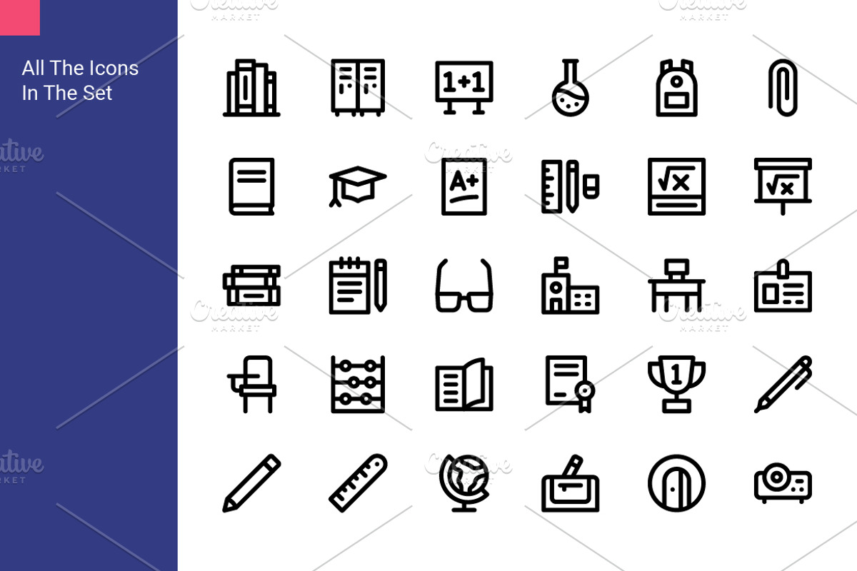 School Icon Set, an Outline Icon by Bartama Graphic (Photo 2 of 2)