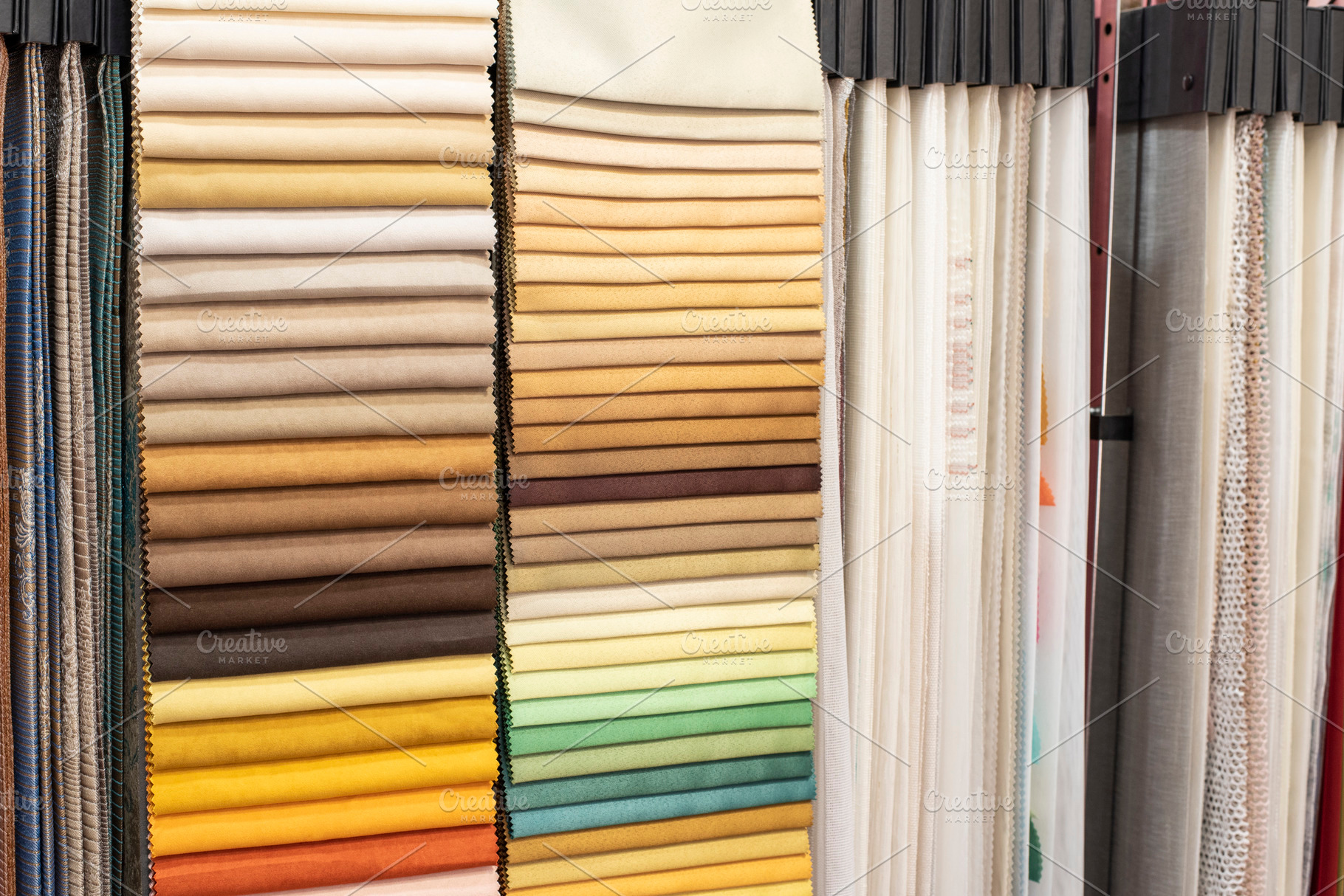 Colorful and bright curtains fabrics stock photo containing stock photos and, a Business Photo by MONNKA