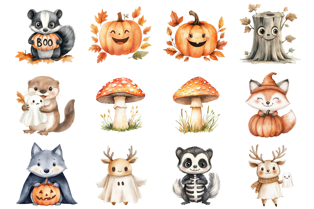 Woodland Halloween Clipart PNG, a Seasonal Illustration by CitraGraphics (Photo 4 of 7)
