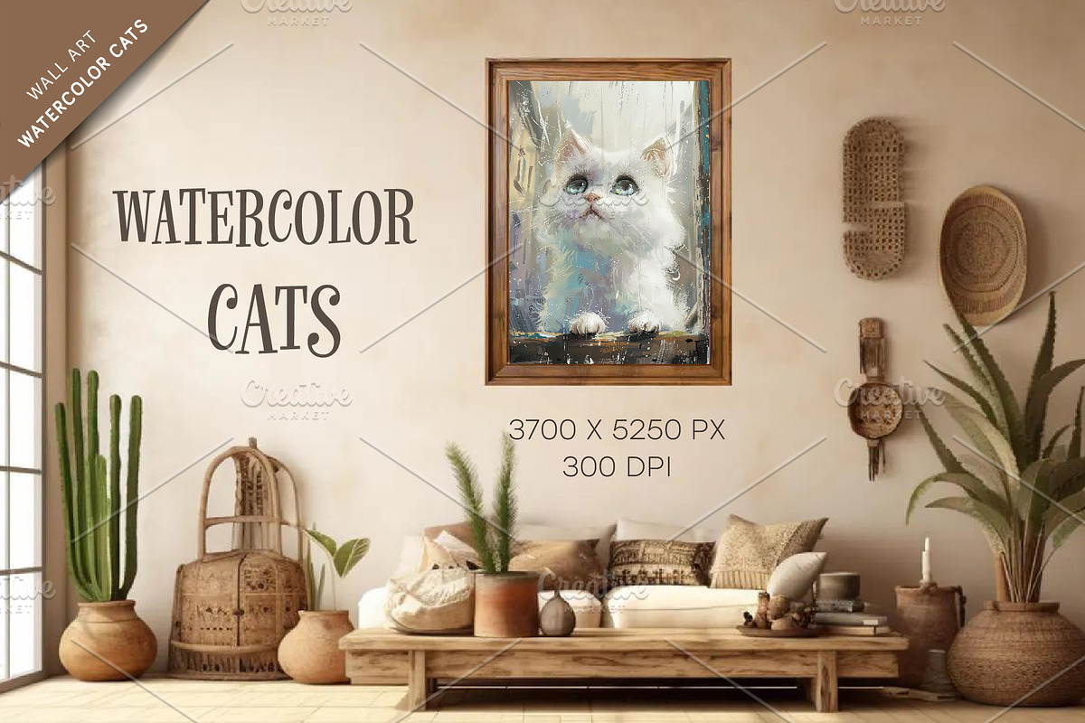 Watercolor cats. Wall art., a Decorative Illustration by KENO Mascots (Photo 4 of 6)